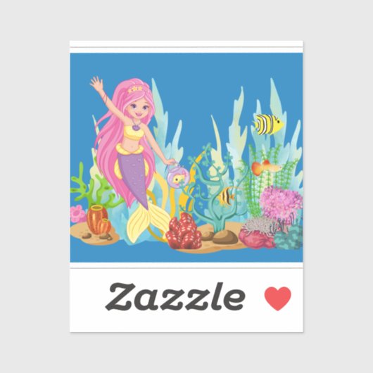 美しいピンクの髪遊の人魚の海 シール (シート)