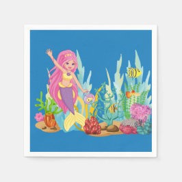 美しいピンクの髪遊の人魚の海 スタンダードカクテルナプキン