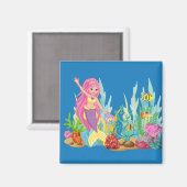 美しいピンクの髪遊の人魚の海 マグネット (正面/裏面)