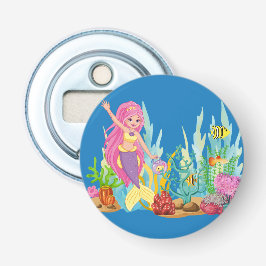 美しいピンクの髪遊の人魚の海 栓抜き