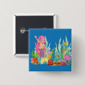 美しいピンクの髪遊の人魚の海 缶バッジ (正面&裏面)