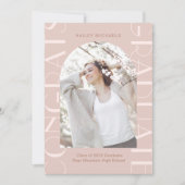 美しいピンクの2枚写真 卒業のお知らせ 招待状 (正面)