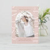 美しいピンクの2枚写真 卒業のお知らせ 招待状 (スタンド正面)