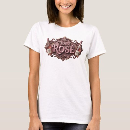 美しいピンクのTEAM ROSスローガンTシャツ Tシャツ (正面)
