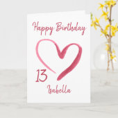 美しいピンクウォーターカラーハート13誕生日 カード (黄色い花)