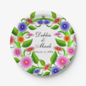 美しいピンクオレンジ紫の花のウェディング ペーパープレート (正面)