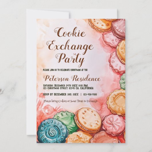 美しいピンククッキー交換パーティー 招待状 (正面)