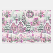 美しいピンククリスマスビレッジギフト ラッピングペーパーシート (正面)