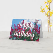 美しいピンククレープマートルフラワーズハッピーバースデー カード (黄色い花)