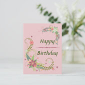 美しいピンクグリーンの花の誕生日ポストカード ポストカード (スタンド正面)