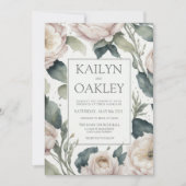 美しいピンクグリーン牡丹結婚フローラ 招待状 (正面)