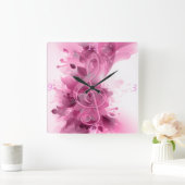 美しいピンクグレーの（ばちゃばちゃ）跳ねるカッコいいの花葉の スクエア壁時計 (ホーム)