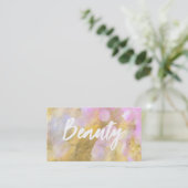 *~*美しいピンクスクリプトゴールドフォイルビジネスカード 名刺 (スタンド正面)