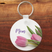 美しいピンクチューリップと文字 キーホルダー (正面)