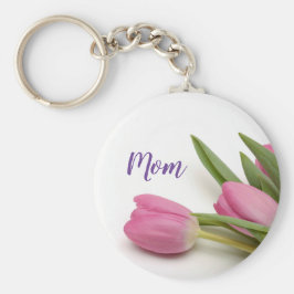 美しいピンクチューリップと文字 キーホルダー
