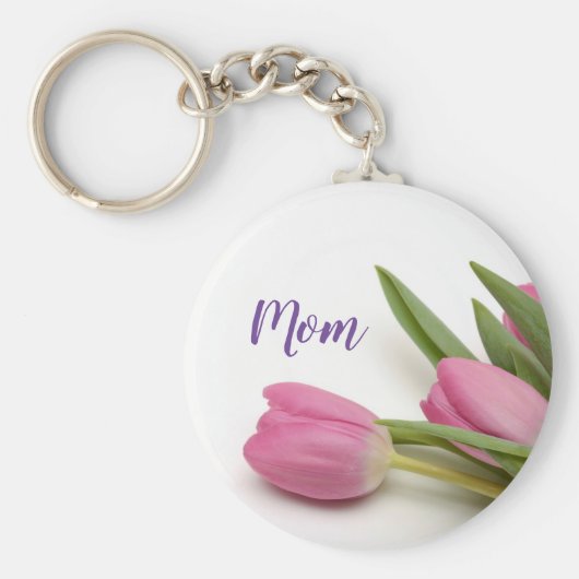 美しいピンクチューリップと文字 キーホルダー (正面)