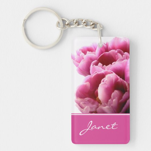 美しいピンクチューリップパーソナライズされたキーチェーン キーホルダー (正面)