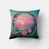 美しいピンクティール（緑がかった色）熱帯フラワーサンセットリース クッション (裏面)