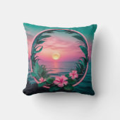 美しいピンクティール（緑がかった色）熱帯フラワーサンセットリース クッション (正面)