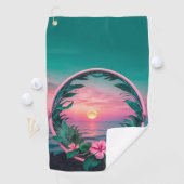 美しいピンクティール（緑がかった色）熱帯フラワーサンセットリース ゴルフタオル (インサイチュ)