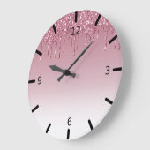 美しいピンクドリッピンググリッター ラージ壁時計 (傾斜)