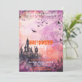 美しいピンクパープルのハロウィンパーティー 招待状 (スタンド正面)