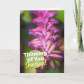 美しいピンクパープルのマッチスティック植物の花 カード (正面)