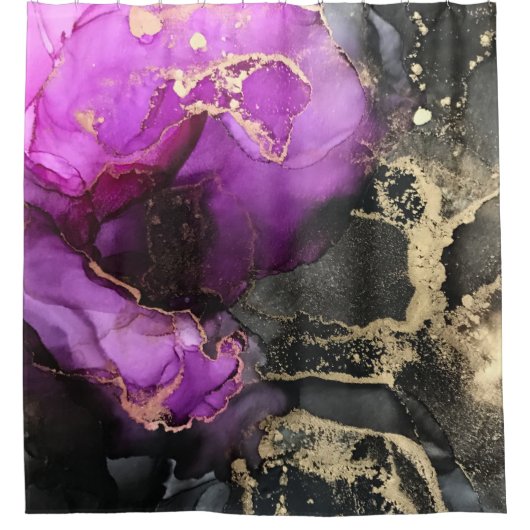 美しいピンクパープルブラック金ゴールドアユニークート シャワーカーテン (正面)