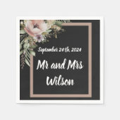 美しいピンクフラワーオンバラ金ゴールドカクテルナプキン スタンダードカクテルナプキン (正面)