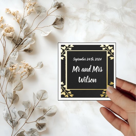 美しいピンクフラワーオンバラ金ゴールドカクテルナプキン スタンダードカクテルナプキン