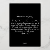 美しいピンクフラワーオンバラ金ゴールドサンキューカード 箔招待状 (裏面)