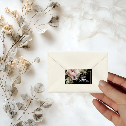 美しいピンクフラワーオン金ゴールド差出人住所 ラベル