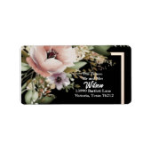 美しいピンクフラワーオン金ゴールド差出人住所 ラベル (正面)