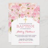美しいピンクフローラバプテスマ招待状 招待状 (正面/裏面)