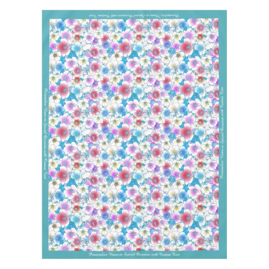 美しいピンクブルーフローラアートワークパーソナライズされた テーブルクロス (正面)