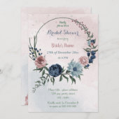 美しいピンクブルーフローラリースブライダルシャワー 招待状 (正面/裏面)