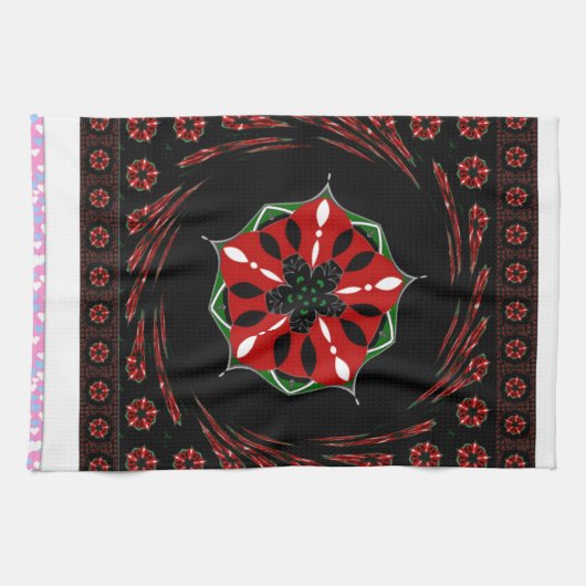 美しいピンクブルーホワイトハートズオブラブデザイン キッチンタオル (横)