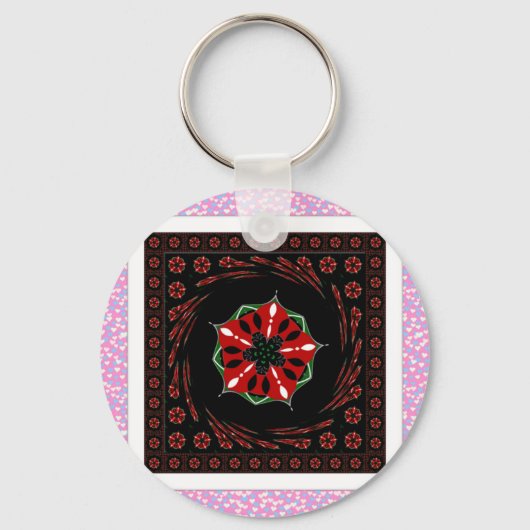 美しいピンクブルーホワイトハートズオブラブデザイン キーホルダー (正面)