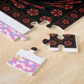 美しいピンクブルーホワイトハートズオブラブデザイン ジグソーパズル (側面)