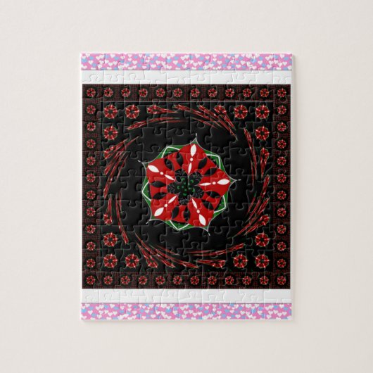 美しいピンクブルーホワイトハートズオブラブデザイン ジグソーパズル (縦)