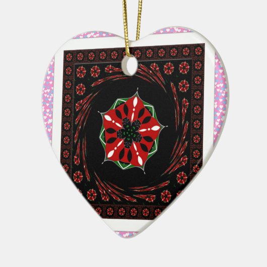 美しいピンクブルーホワイトハートズオブラブデザイン セラミックオーナメント (左)