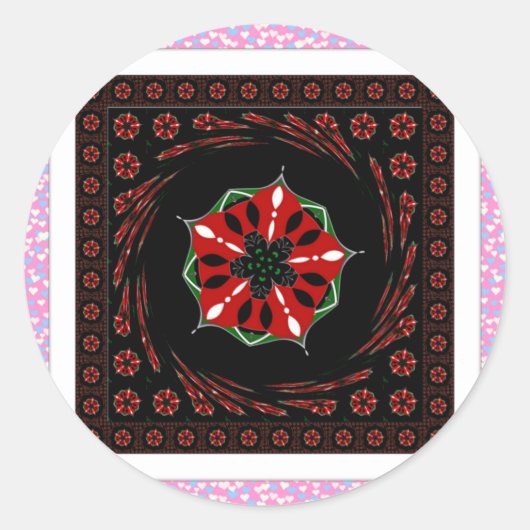 美しいピンクブルーホワイトハートズオブラブデザイン ラウンドシール (正面)