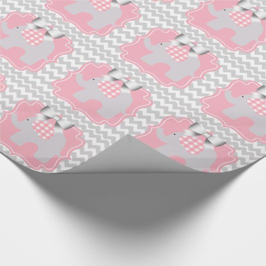 美しいピンクベビーシャワーカスタムパーティー象 ラッピングペーパー (角)