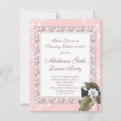 美しいピンクホワイトマグノリアフォーマルディナーパーティー 招待状 (裏面)