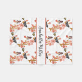 美しいピンクボホバタフライパターン子供の名前 フリースブランケット (正面(横))