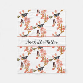 美しいピンクボホバタフライパターン子供の名前 フリースブランケット