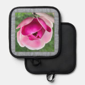 美しいピンクマグノリアを持つポットホルダー 鍋敷き (正面/裏面)