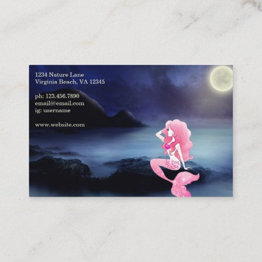 美しいピンクマーメイドフルムーンラグーンビーチ 名刺 (裏面)