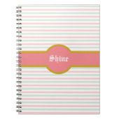 美しいピンクミント&ホワイトストライプの ノートブック (正面)