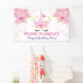 美しいピンクユニコーンウォーター花模様誕生日 横断幕 (インサイチュ)